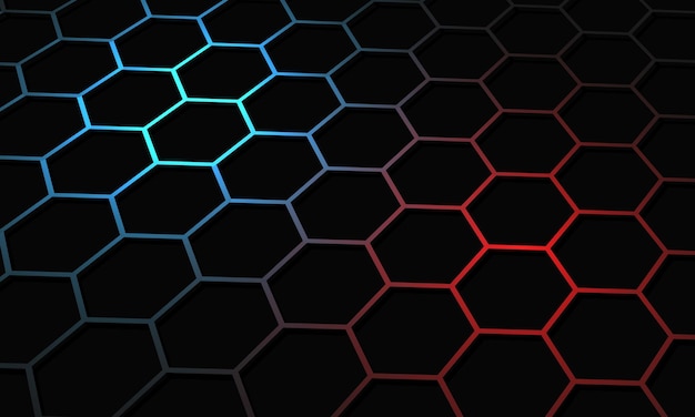 Abstract red blue light hexagon mesh on black design modern futuristic background vector