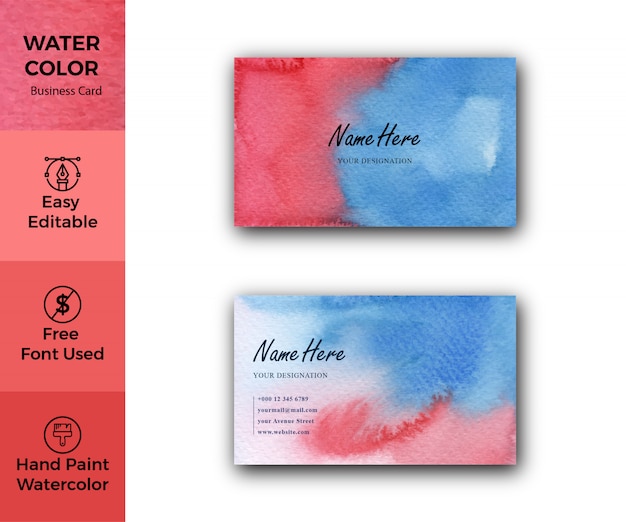 Vector abstract red and blue watercolor business card