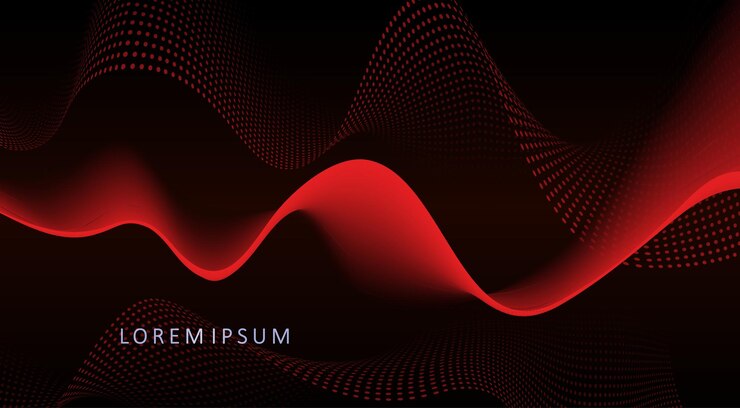 Vector abstract red bright smooth wave lines isolated on black background.