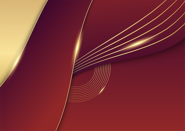 Abstract red and gold presentation background. Luxury abstract background with golden lines on dark, modern red backdrop concept 3d style. Illustration from vector about modern template deluxe design.