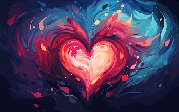 Vector abstract red heart background in watercolor style