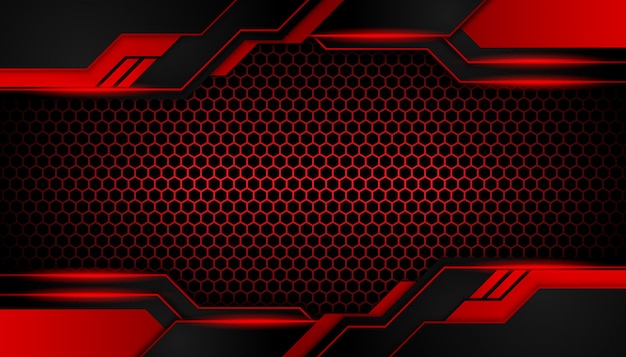 Abstract red light on dark hexagon luxury