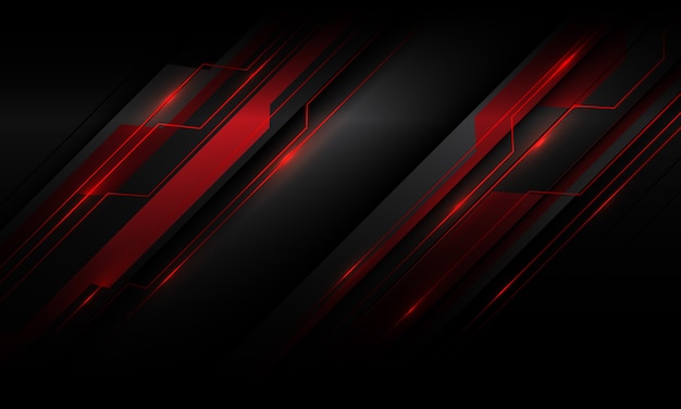 Abstract red metallic light cyber polygon slash on dark grey shadow design futuristic technology background.