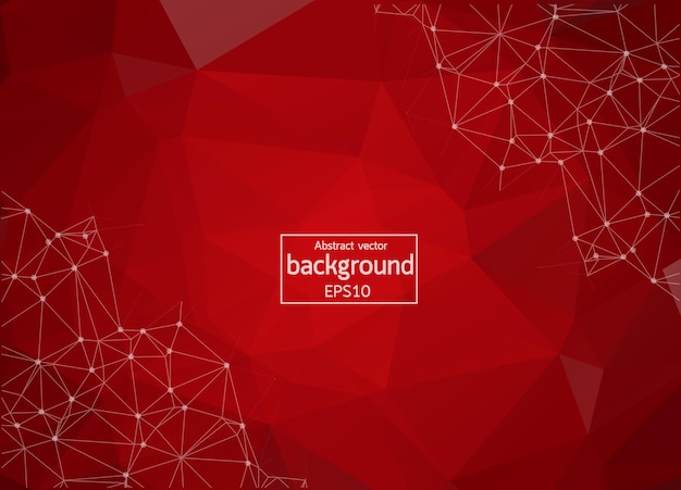 Abstract Red Polygonal Space Background with Connecting Dots and Lines Geometric Polygonal background molecule and communication Concept of science chemistry biology medicine technology