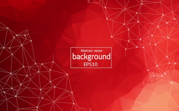 Abstract red polygonal space background with connecting dots and lines.