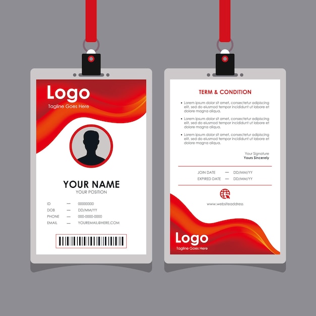 Abstract Red Wavy Id Card Design