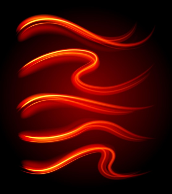 Abstract red yellow gradient curved line smooth burning effect dynamic realistic 3d template vector