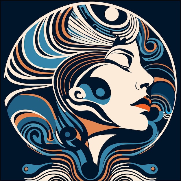 Vector abstract renaissance beauty unleashed serene face ink