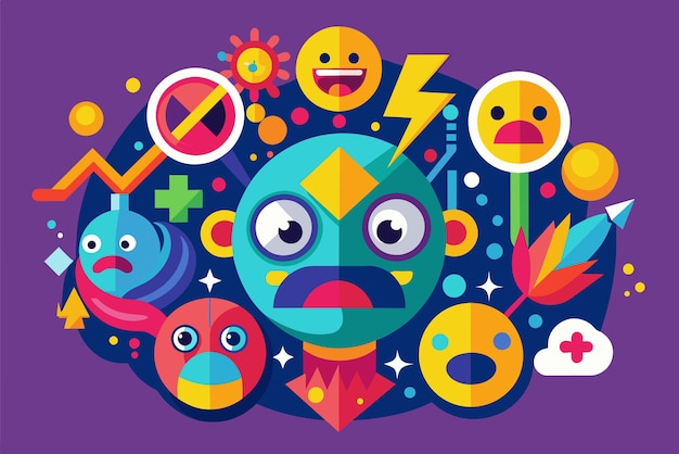 Вектор Абстрактное представление эмоций emoji вектор многочисленные символы и emoji эмоции вектор
