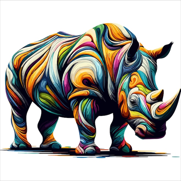 Vector abstract rhinoceros veelkleurige verf die vectorillustratie op witte achtergrond tekent