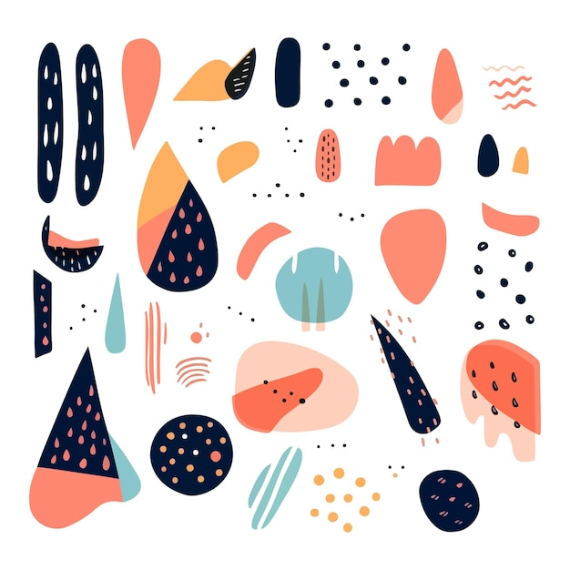 abstract riso print effect shapes and dots set on white background