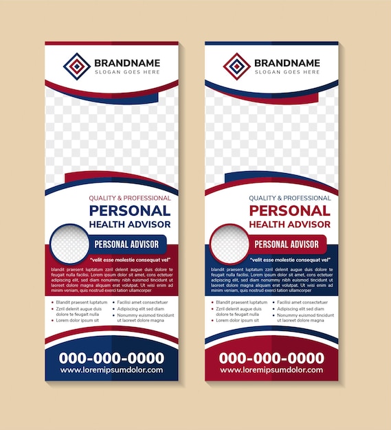 abstract roll up banner template design headline is personal health advisor. space of photo collage