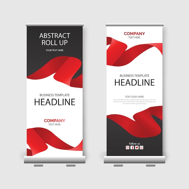 Vector abstract roll up template with red shapes or black