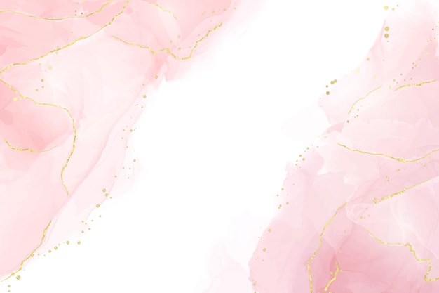 Vector abstract rose blush liquid watercolor background with golden lines dots and stains