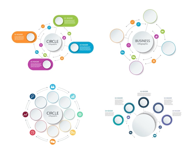 Vector abstract round infographics set color circle diagram business illustration template circle