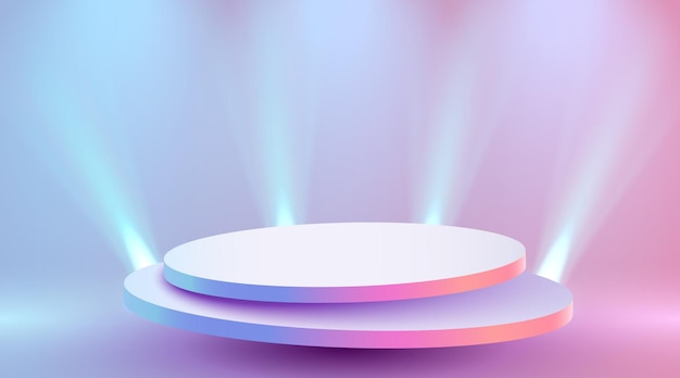 Abstract round podium illuminated with spotlight award ceremony concept stage backdrop