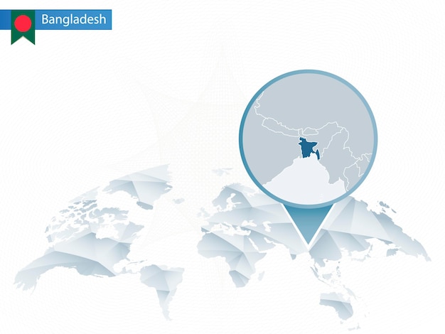 Mappa del mondo arrotondata astratta con illustrazione vettoriale dettagliata della mappa del bangladesh