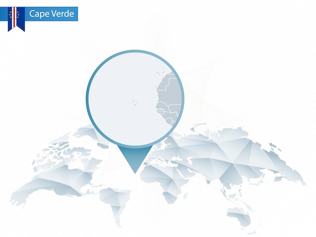 Abstract rounded World Map with pinned detailed Cape Verde map. Vector Illustration.