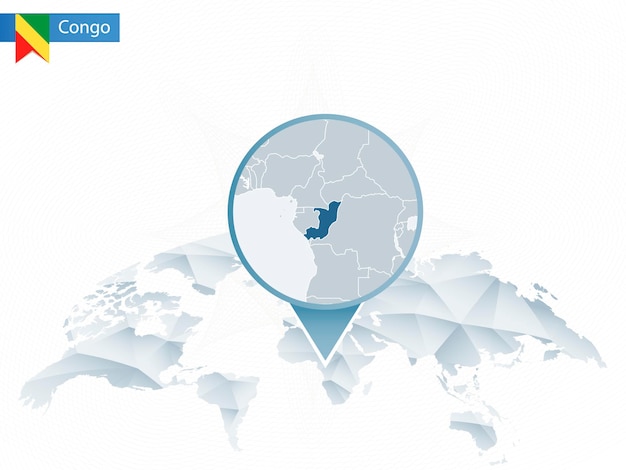 Abstract rounded World Map with pinned detailed Congo map. Vector Illustration.