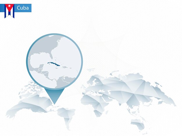 Abstract rounded World Map with pinned detailed Cuba map Vector Illustration