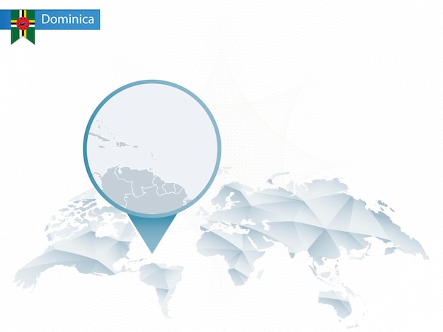 Vector abstract rounded world map with pinned detailed dominica map vector illustration