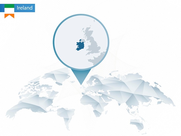 Abstract rounded World Map with pinned detailed Ireland map. Vector Illustration.