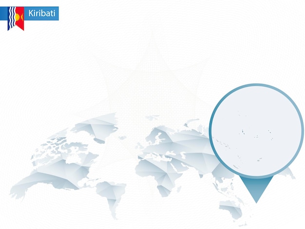 Abstract rounded World Map with pinned detailed Kiribati map. Vector Illustration.