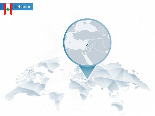 Vector abstract rounded world map with pinned detailed lebanon map vector illustration