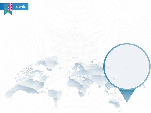 Vector abstract rounded world map with pinned detailed tuvalu map. vector illustration.