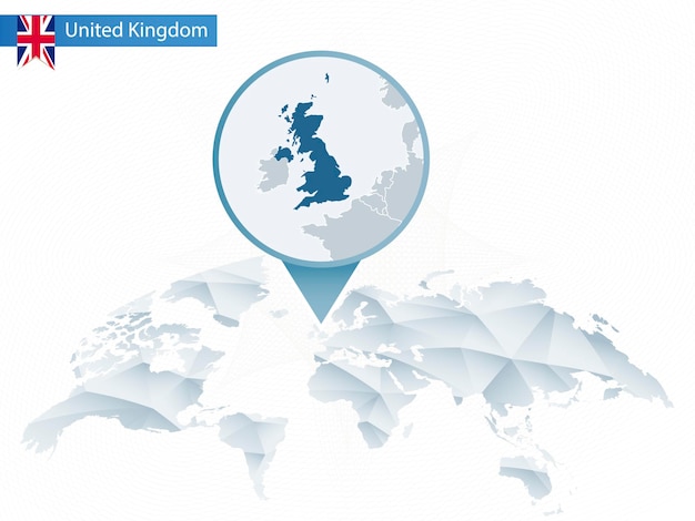 Abstract rounded World Map with pinned detailed United Kingdom map. Vector Illustration.