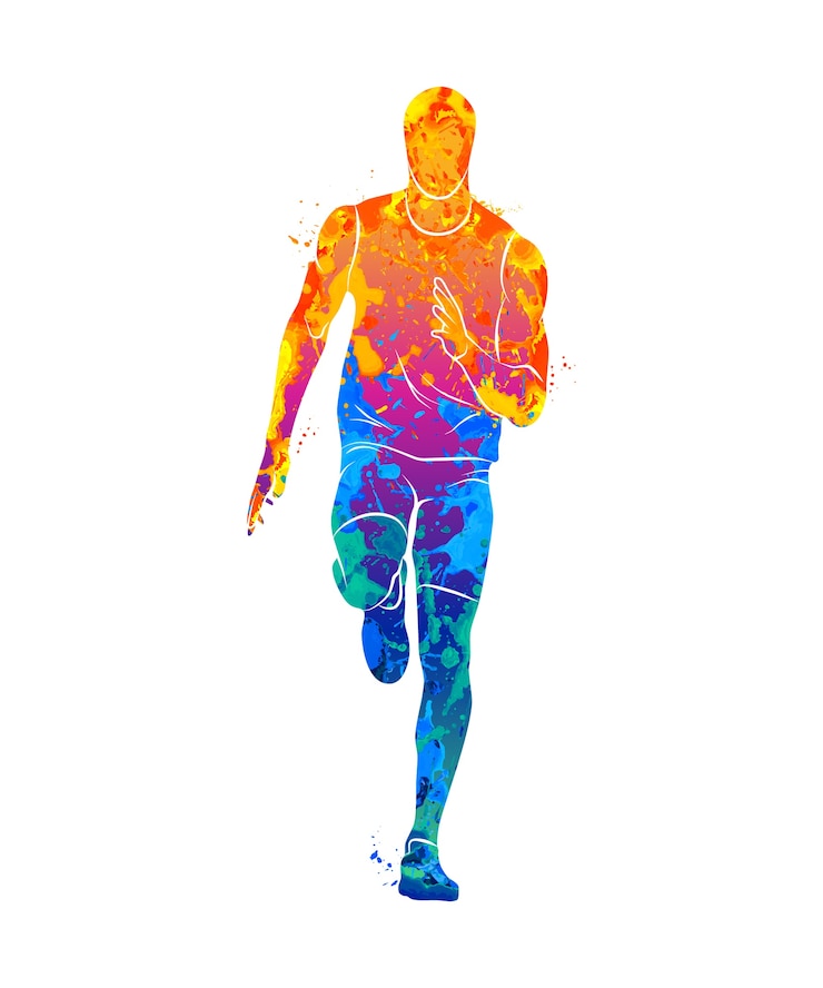 वेक्टर abstract runners on short distances sprinter from splash of watercolors.  illustration of paints.