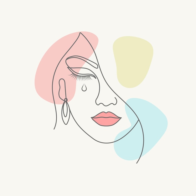 Abstract Sad Woman Unhappy Sad Beauty Girl Crying In Elegant Line Art Style