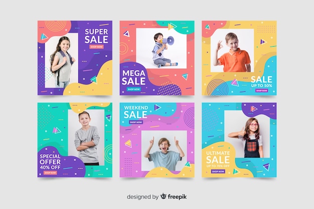 Abstract sale instagram post collection with photo