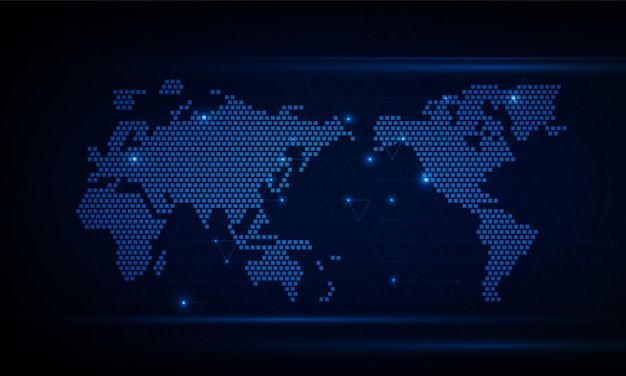 Vettore abstract, un flusso di scansione di numeri di codice binario sul monitor è la matrice del computer della mappa del mondo concetto di comunicazione hitech innovazione disegno vettoriale di sfondo