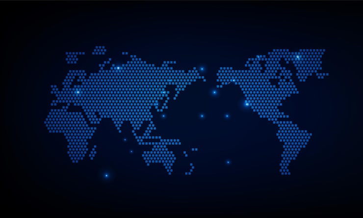 Vector abstract a scanning stream of binary code numbers on the monitor are the computer matrix of world map hitech communication concept innovation background vector design