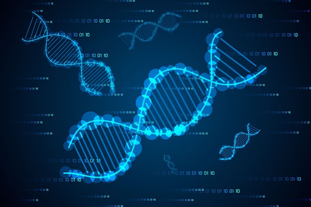 이진 배경에 추상 과학 개념 DNA 하이테크