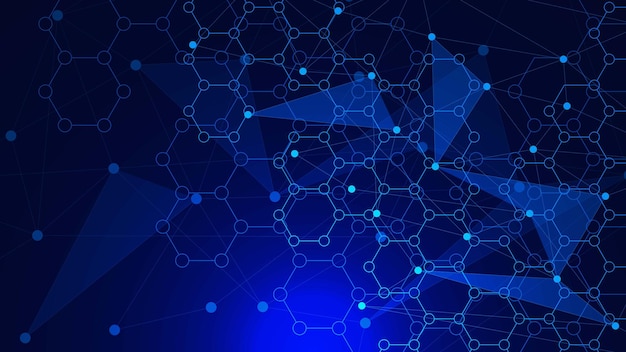 Abstract science and technology background with hexagons pattern and connecting dots and lines