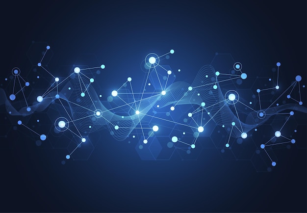 抽象的な科学テンプレート技術線とドット接続の背景壁紙またはDNA分子とバナーベクトル図