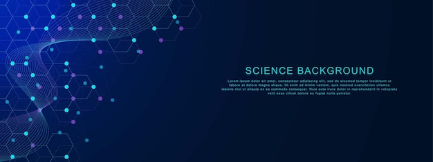 六角形の背景デザインを持つ抽象的な科学的または医学的概念の分子構造