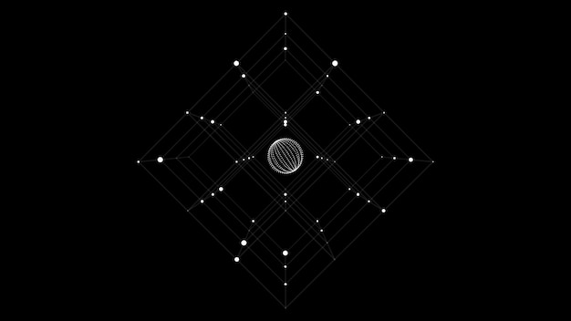 Abstract scifi cube with particle and line and sphere inside Vector technology network connection on world Global digital connections ai Wireframe cube Blockchain encryption