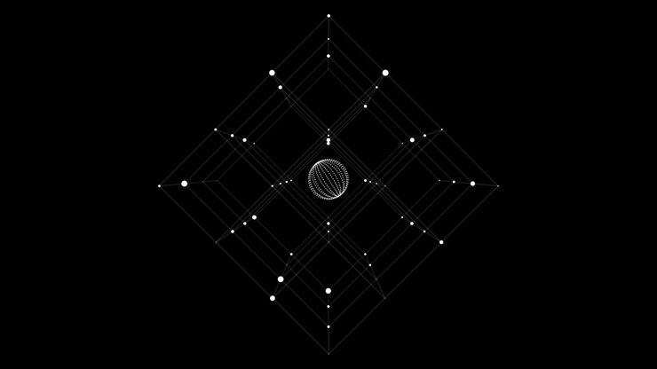 Vector abstract scifi cube with particle and line and sphere inside vector technology network connection on world global digital connections ai wireframe cube blockchain encryption