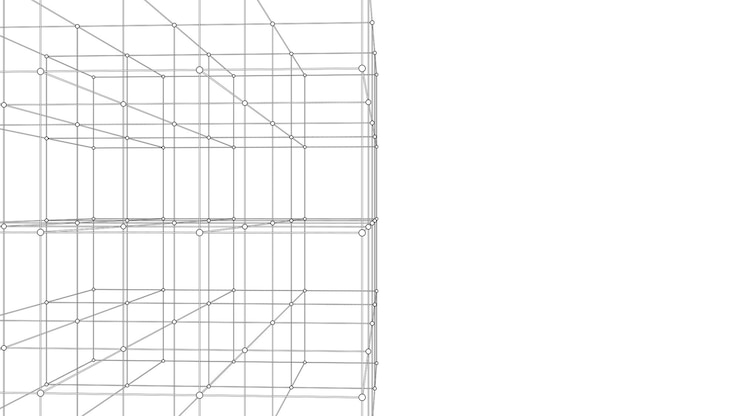 Vector abstract scifi cube with particle and line vector technology network connection on world global digital connections ai wireframe cube blockchain encryption