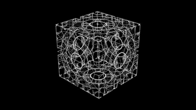 粒子と線のベクトル技術のネットワーク接続の抽象的なSF立方体