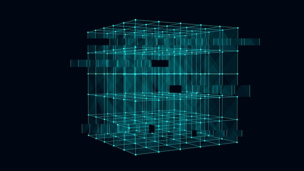 Abstract scifi kubus met deeltje en lijn Vector technologie netwerkverbinding op wereld
