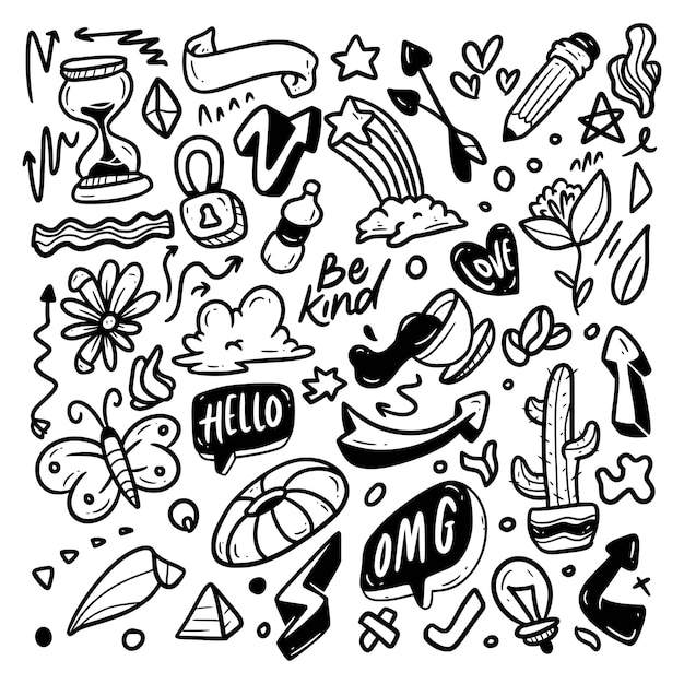 Vector abstract scribble icons hand drawn doodle