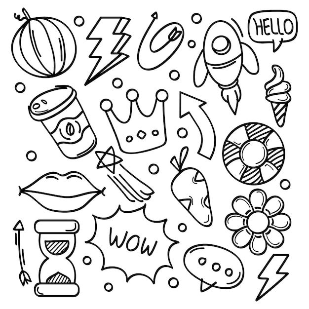 Vector abstract scribble icons handdrawn doodle line vector illustration