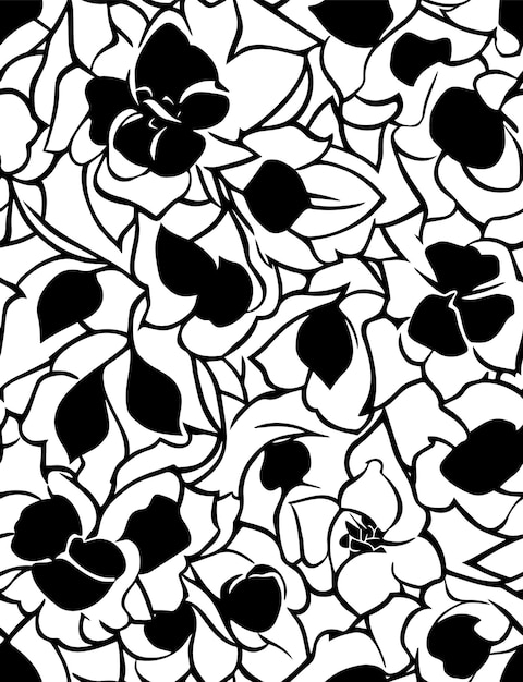 Abstract seamless black and white floral pattern vector illustration elegant design with flowers