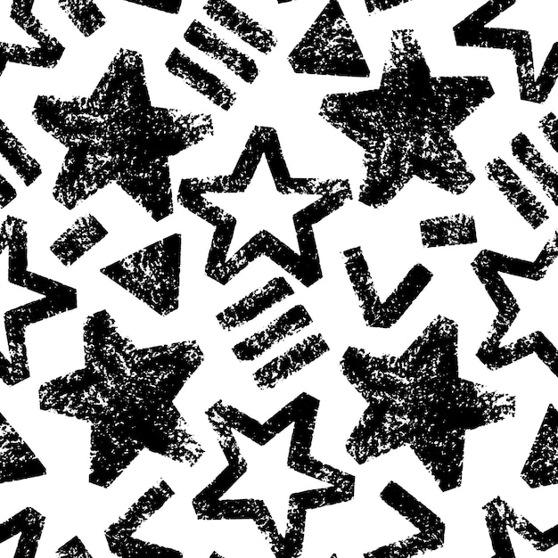 Abstract seamless bold stars pattern Grunge urban pattern black color on transparent background Silhouette repeated backdrop