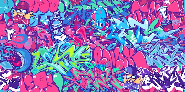 Vector abstract seamless colorful modern urban style hiphop graffiti street art pattern vector illustration background template