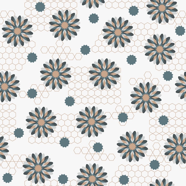 Abstract seamless floral pattern Japanese vintage style flowers waves shapes geometric elements